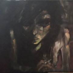 Alone in a bar, huile sur toile 120 x 240